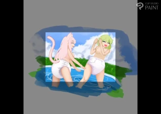unyagi3sei - 【イラスト】水浴び若菜＆サクラちゃん