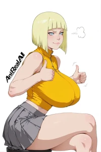 ANIREALAI -  Samui - Bright Yellow Sleeveless Turtleneck Crop Top and Grey Pleated Skirt  (Preview) 241P