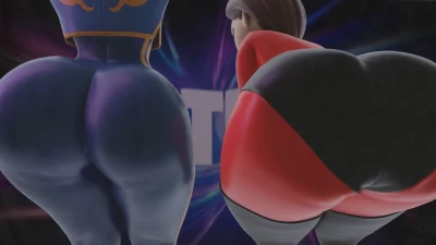 Kishi3D - Elastgirl girl x Chun Li asses on glass video T2 Bonus