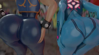 Kishi3D - Chun Li x Samus big shinny jiggly dancing butts video T2 Bonus