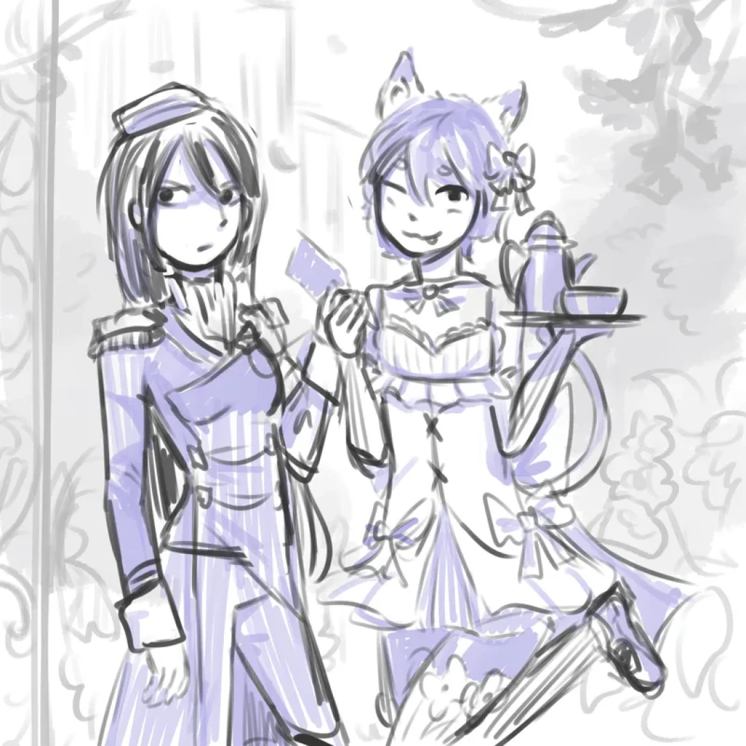 sword fan - Crusch and Felix sketch 