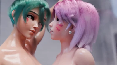 Ent_Duke - (Overwatch) Kiriko x Dva shower together (30 + 60 FPS) part 2