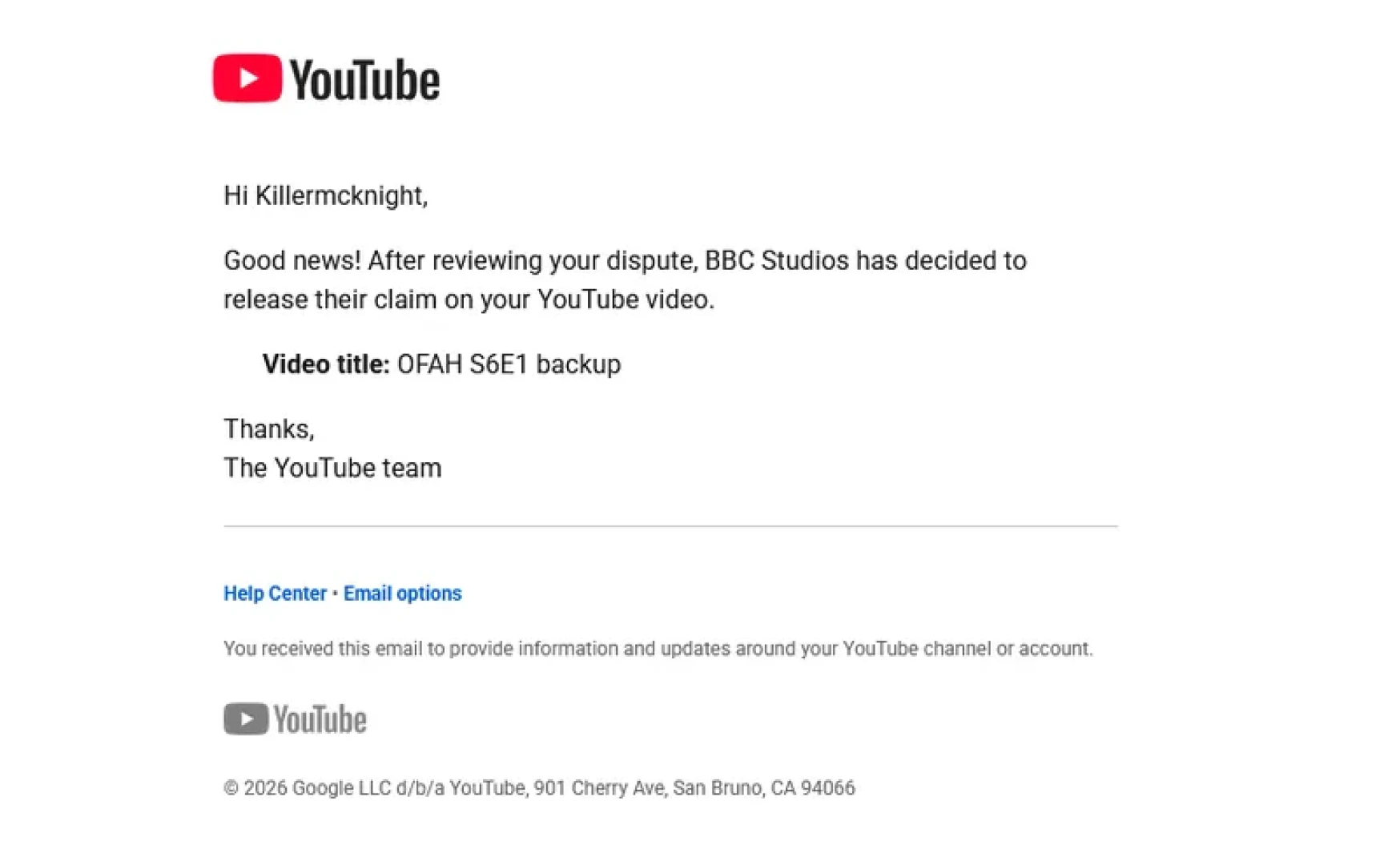 Killermcknight - For those curious about the OFAH Copyright situation on YouTube — page 1