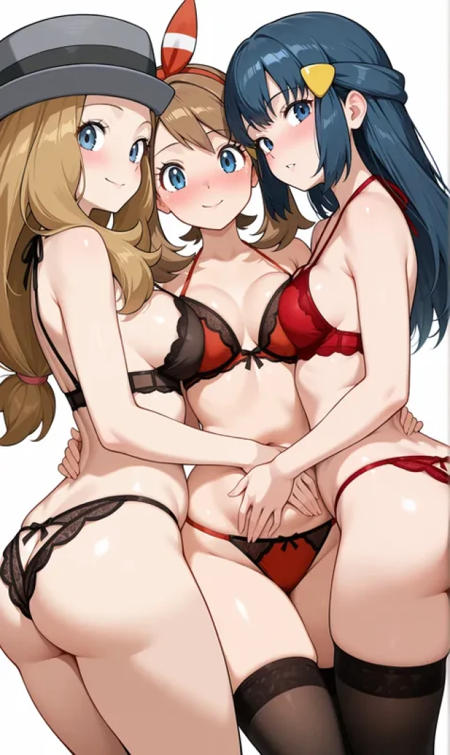 MKechiiArt - Free preview | May & Dawn & Serena | pokémon commission — page 1