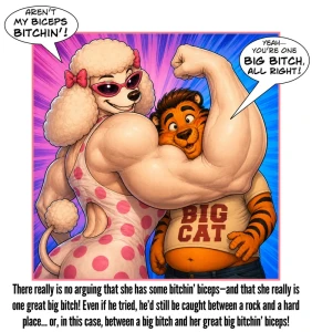 mightyfemalemusclecomix - Her biceps are bitchin'!  (Furry AI Caption)