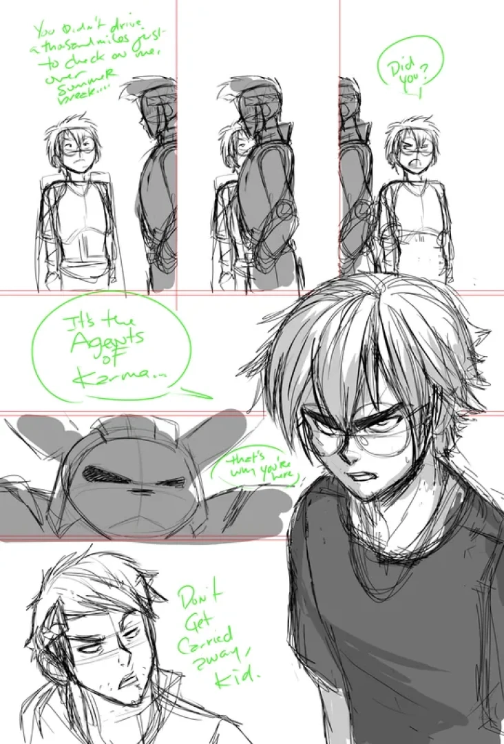 Flux Destiny Universe - Behind-the-Scenes: Manga Chap 1 Page 43 Sketches & Time Lapse — page 1