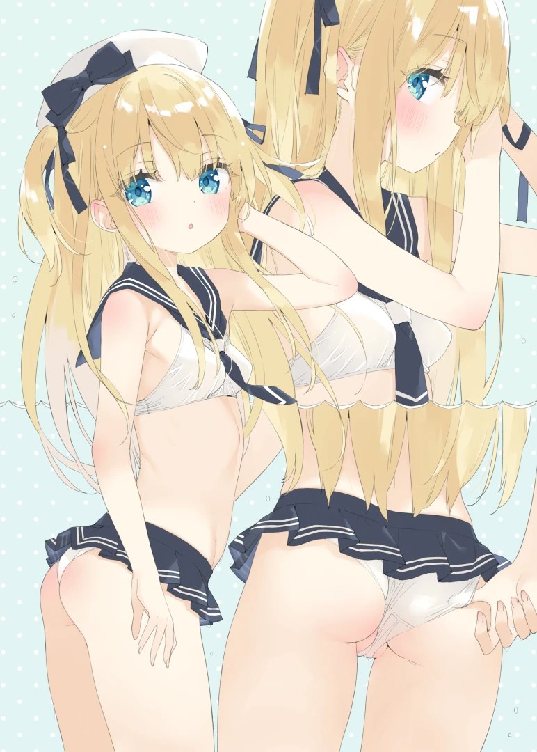kanibiimu - セーラー水着ポトフちゃん描いてみた。（桃色スケッチ）