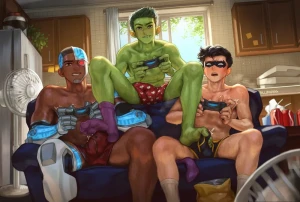 bludwingart - Beast Boy/Cyborg/Robin - Ice Cream Reward