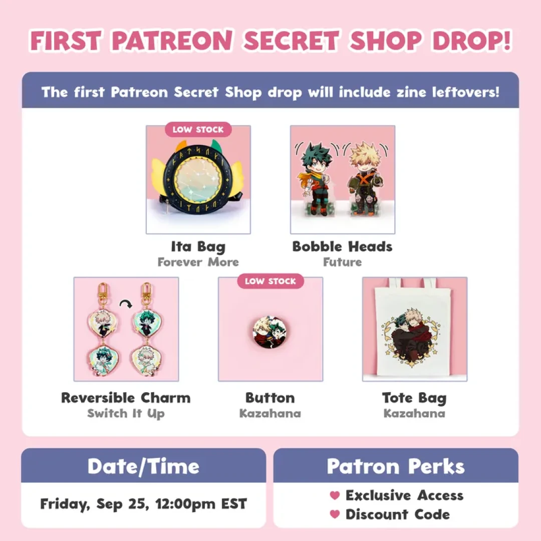 Hanode - First Patreon Secret Shop Drop - Info !! (Ita Bags, Bobble Heads, etc)