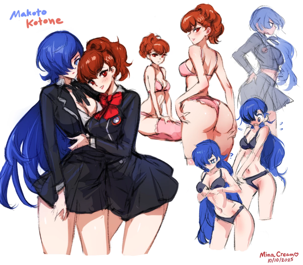 minacream - Makoto/Kotone P3 sketches