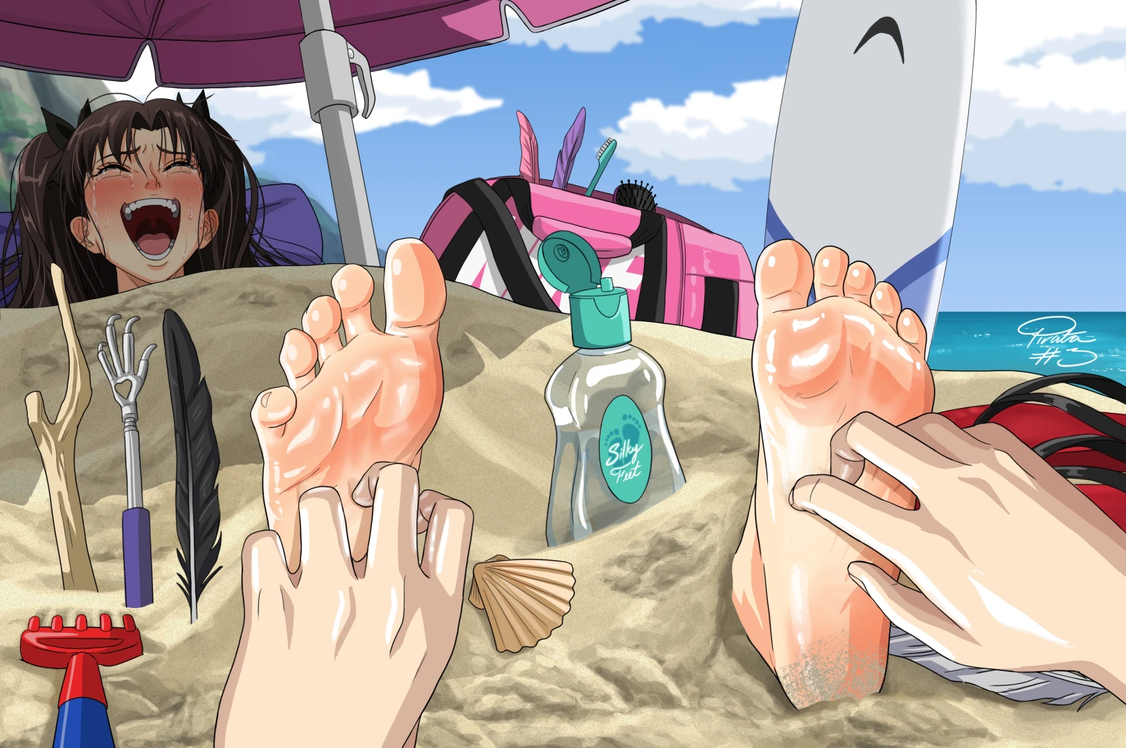 Pirata No 3 - YCH - "Buried and Tickled in Sand Version (V2)!": Rin Tohsaka