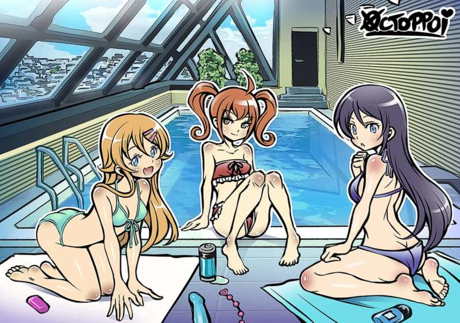 octoppoi - [WIP] Oreimo - Kirino, Kanako and Ayase - Photoshooting at that Pool (3000 x 2459 px)