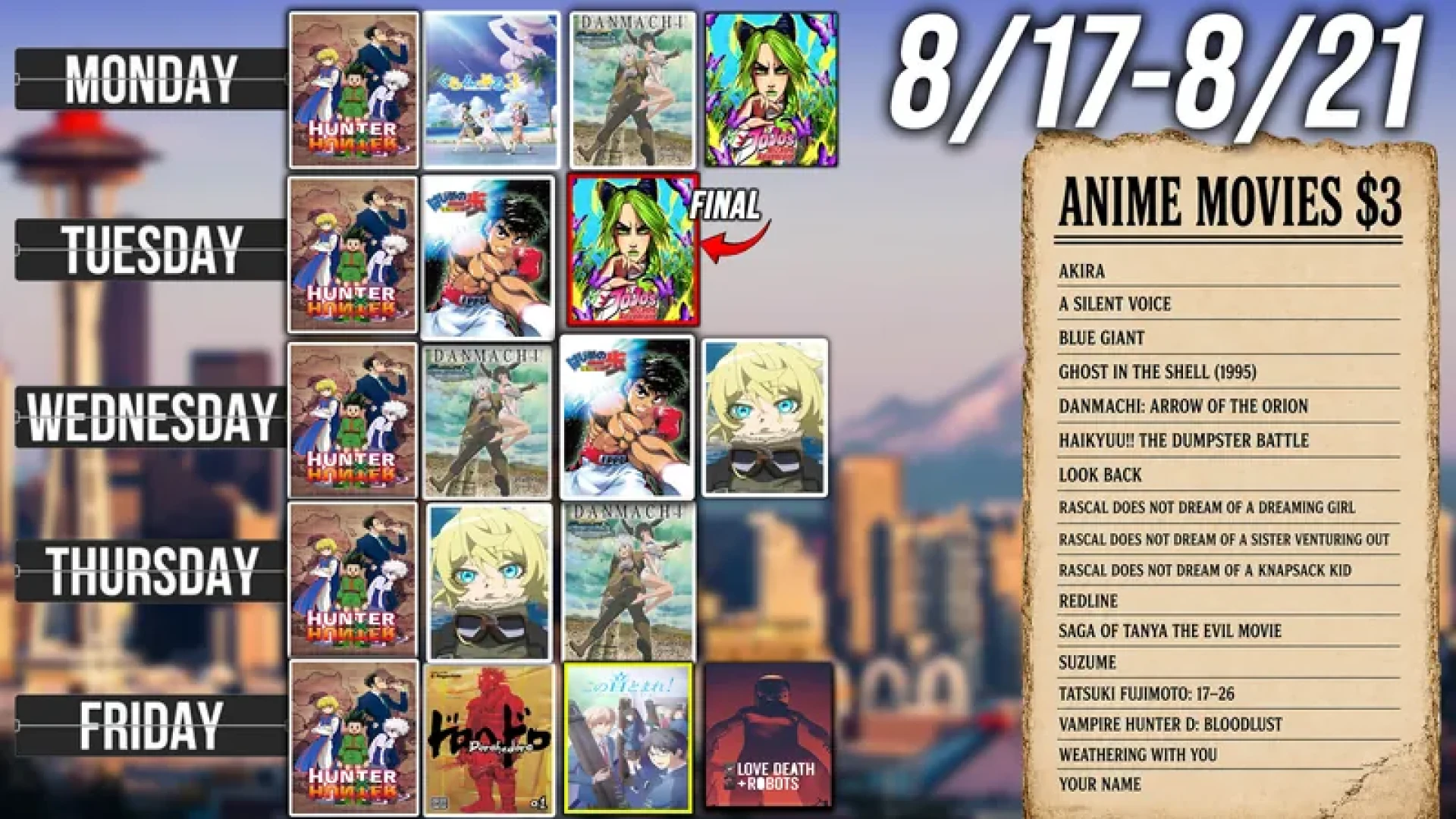drumrolltonyreacts - Anime Schedule 8/17 - 8/21 