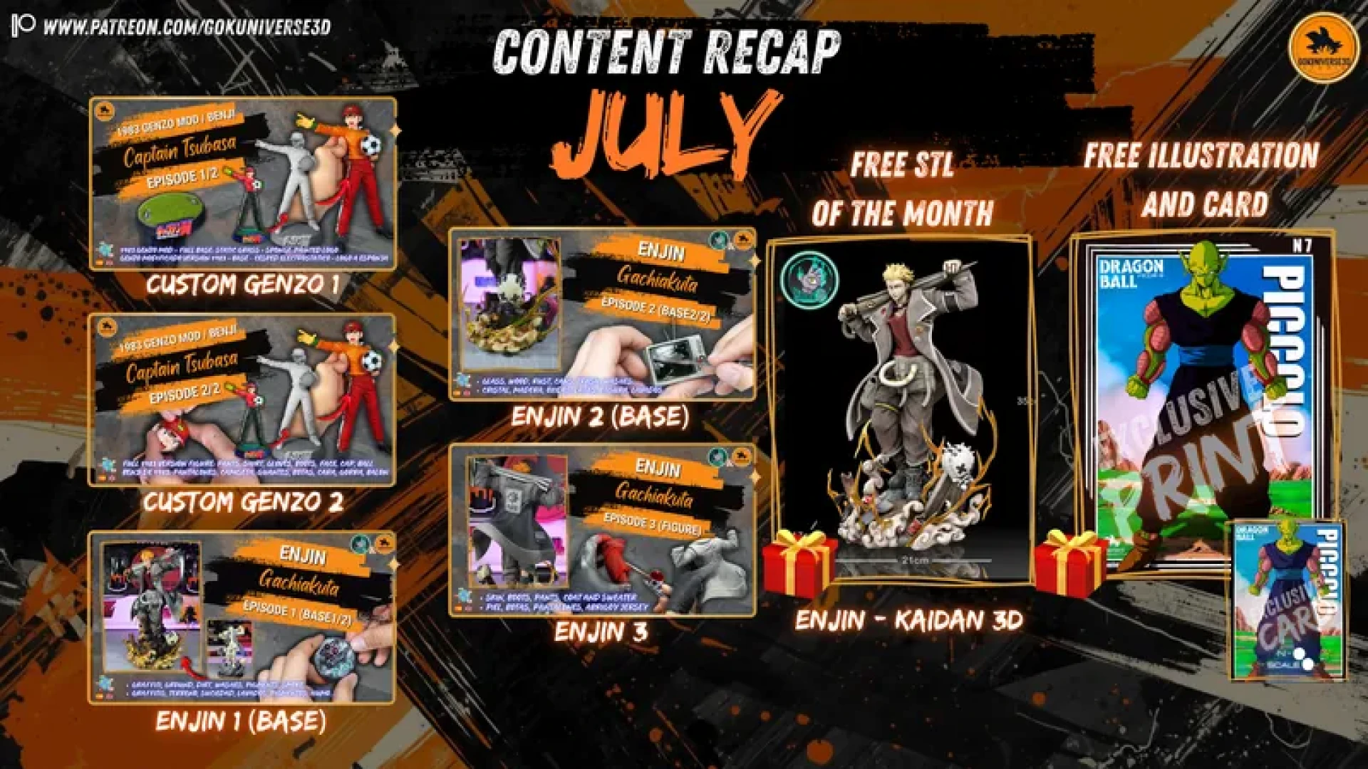 Gokuniverse 3D Studio -  July Content Recap: Enjin (Gachiakuta) + Benji Price (Genzo) & Piccolo Museum Art! 