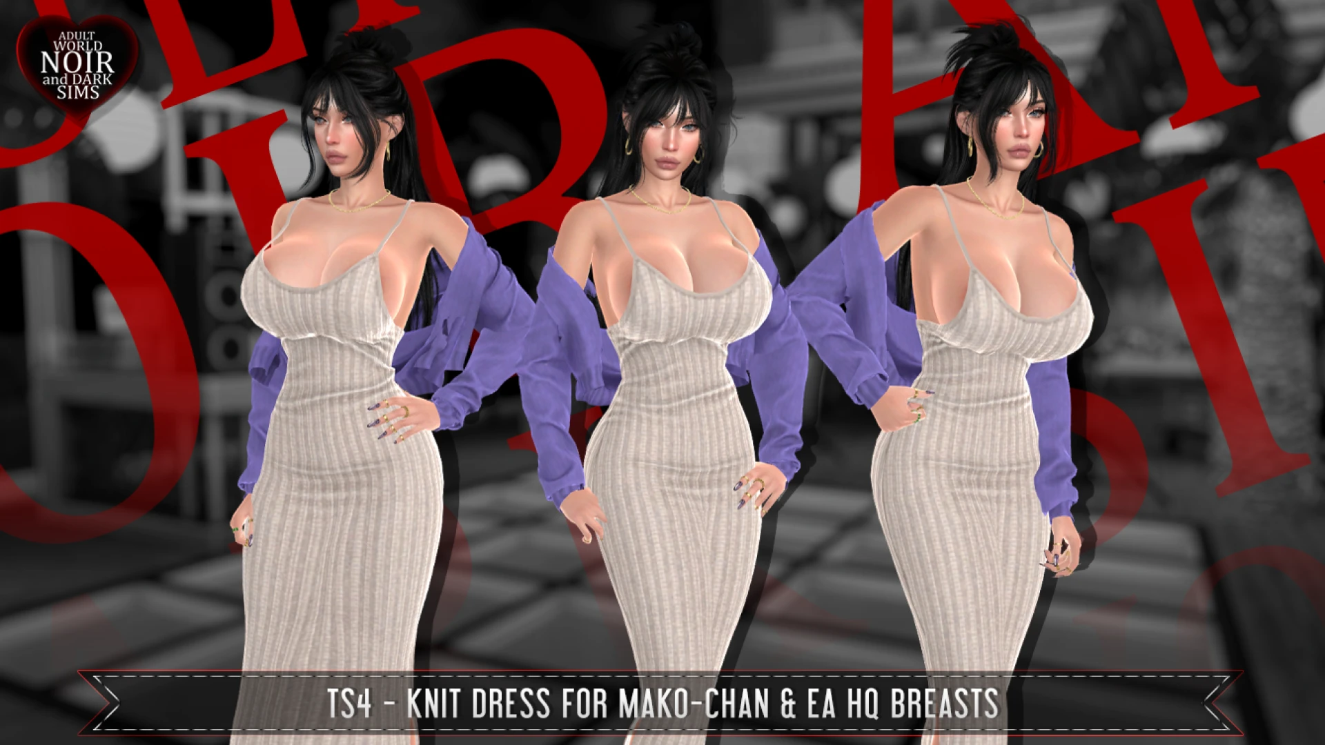 Noir - TS4 - Knit Dress and Sweater for Mako-Chan & EA HQ Breast [+5]