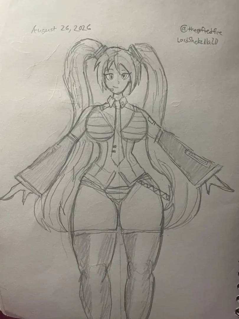 Shrekzilla, GiftedFire, & SniperSnake204 - Hatsune Miku Redraw 3 and KitsyKitsune Dress Sketch — page 1