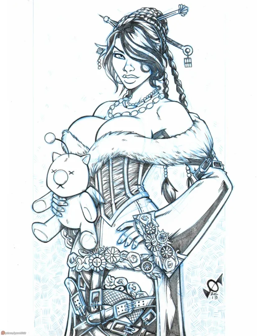 Garrett Blair - SEP13 - Lulu Final Fantasy X blueline pencil sketch