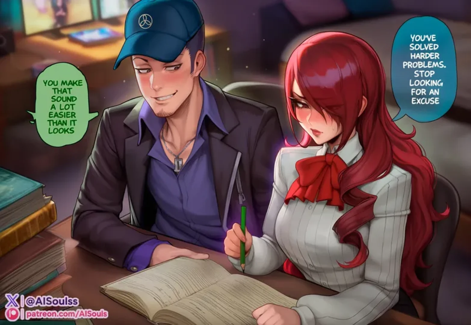 AISouls - [Commission] Upcoming Captioned Comic - Mitsuru Kirijo x Junpei Iori | Disrupted Lesson [Persona] — page 1