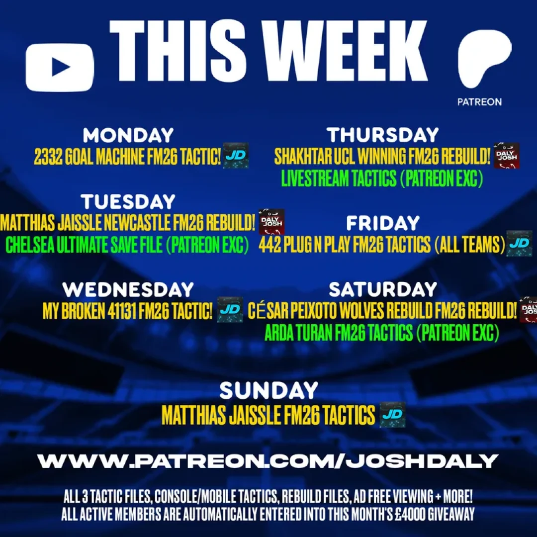 JoshDaly -  THIS NEW FM26 PATREON WEEK IS COMPLETELY STACKED 