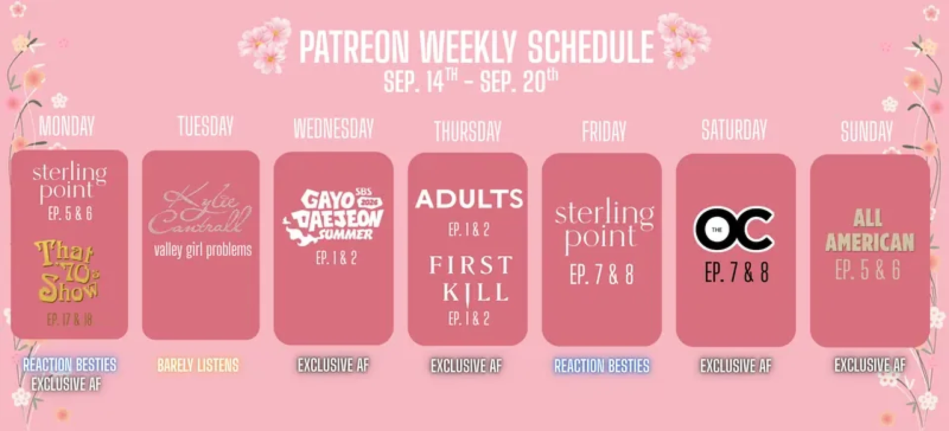 Jesly's Reactions - Patreon Weekly Schedule: Sep. 14th - Sep. 20th 